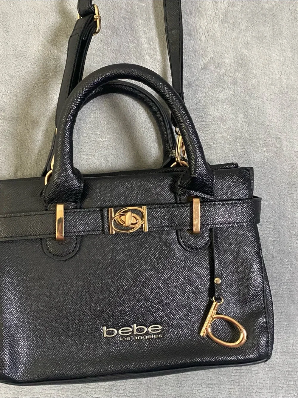 bebe Black Leather‎ Satchel with Gold Accents